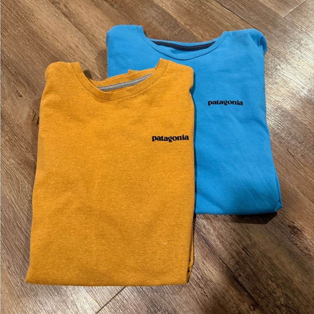 Patagonia Men’s Short Sleeve Tees - Mustard and Sky Blue